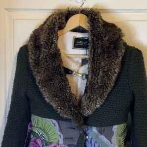 Desigual Green and Multicolor Teddy Jacket with Faux Fur